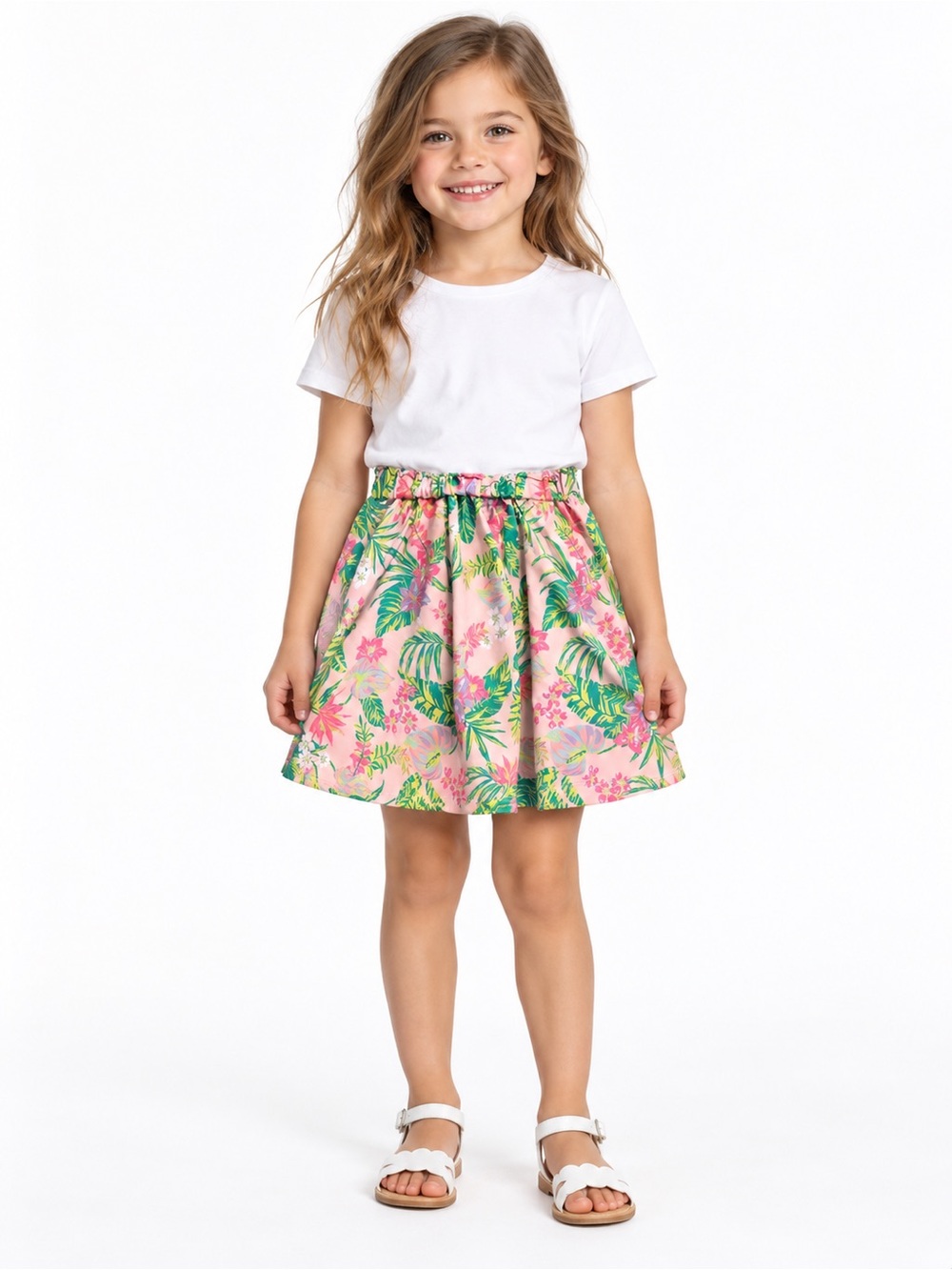 Roxy • NWOT Pink Tropical Print Girls Skirt with Green Leaf Accents